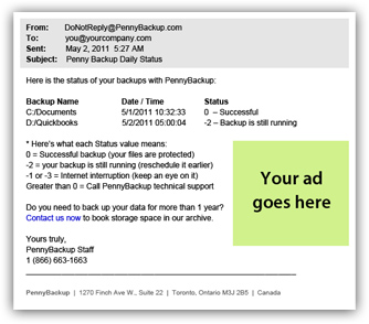 Sample backup status report sent to our customers